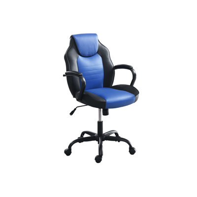 Gaming Office Chair With Comfortable Padded Seat, Black And Blue Faux Leather, Five - Wheels, And Adjustable Height For Work Modern In Color,