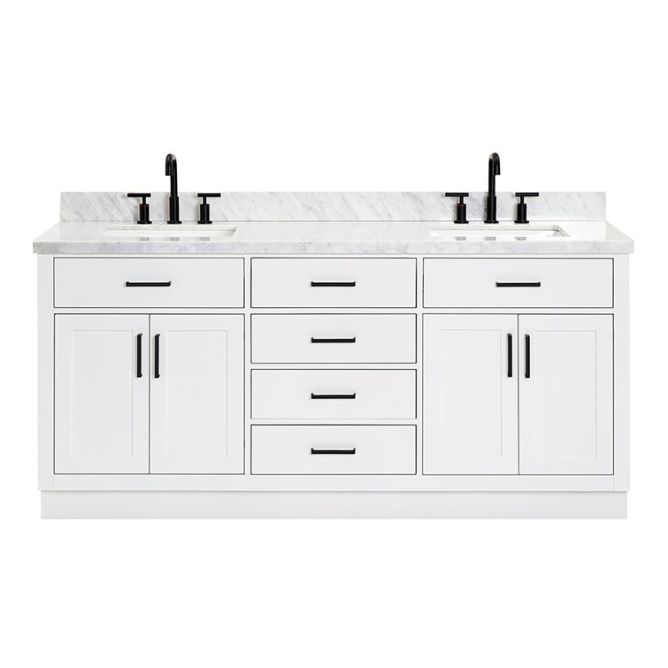 Tidworth 72'' Solid Wood Double Bathroom Vanity with 1.5'' Carrara Marble Top, Rectangular Sinks