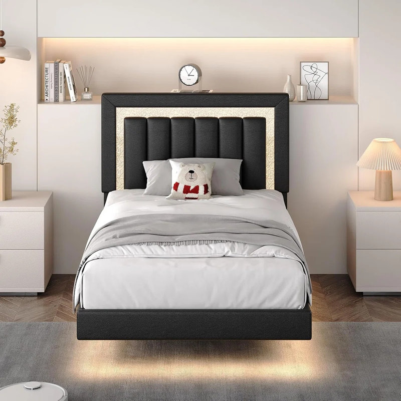 Ensemble de chambre à coucher 3 pièces Smart Bed, Lit simple, Noir