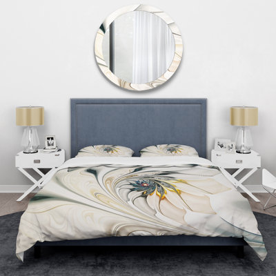 Art floral sur vitrail blanc - Ensemble de housse de couette à motif floral