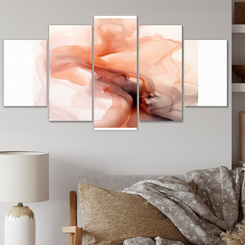 «Distant Clouds Cannelle Infusion Watercolor V - Abstract Shapes Wall Art Living Room - 5 Panels