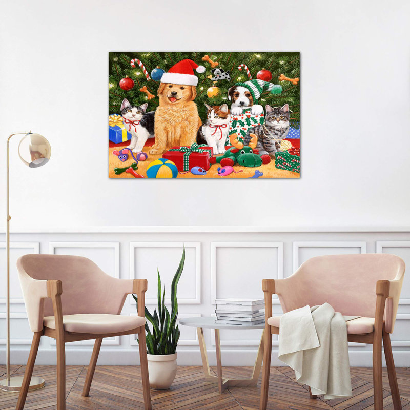 Puppies and Kittens Christmas 1 Piece Wrapped Canvas Wall Art, 101.6 cm H x 66.04 cm W x 1.91 cm D