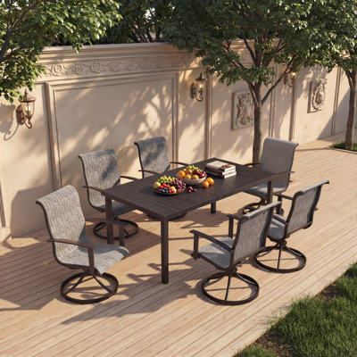 Errik All Steel Detachable Main Dining Set Of Seven Pieces With Rectangular Dining Table And Cushion