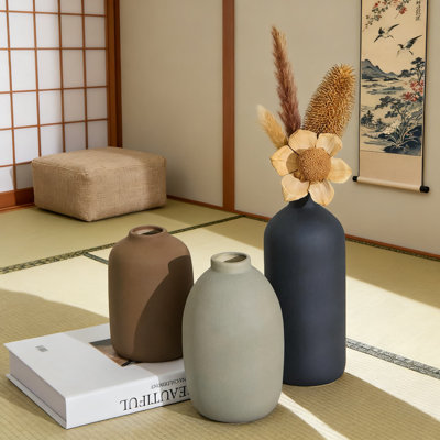 Ensemble de 3 vases en céramique modernes pour fleurs fraîches et séchées, décor neutre minimaliste pour le salon, la chambre à coucher et le vestibule