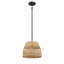 Luminaire suspendu Essence avec lumières en rotin et finition en métal noir pour un style campagnard