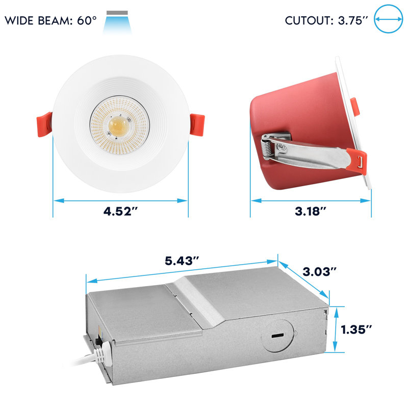 Ensemble de 12 ampoules encastrées DEL Luxrite J-Box 5CCT 2700K-5000K, 2 lumières à DEL, intensité de feu de 2 heures, 15 W, 1 000 lumens, intensité variable, 60 ° C, homologué ETL
