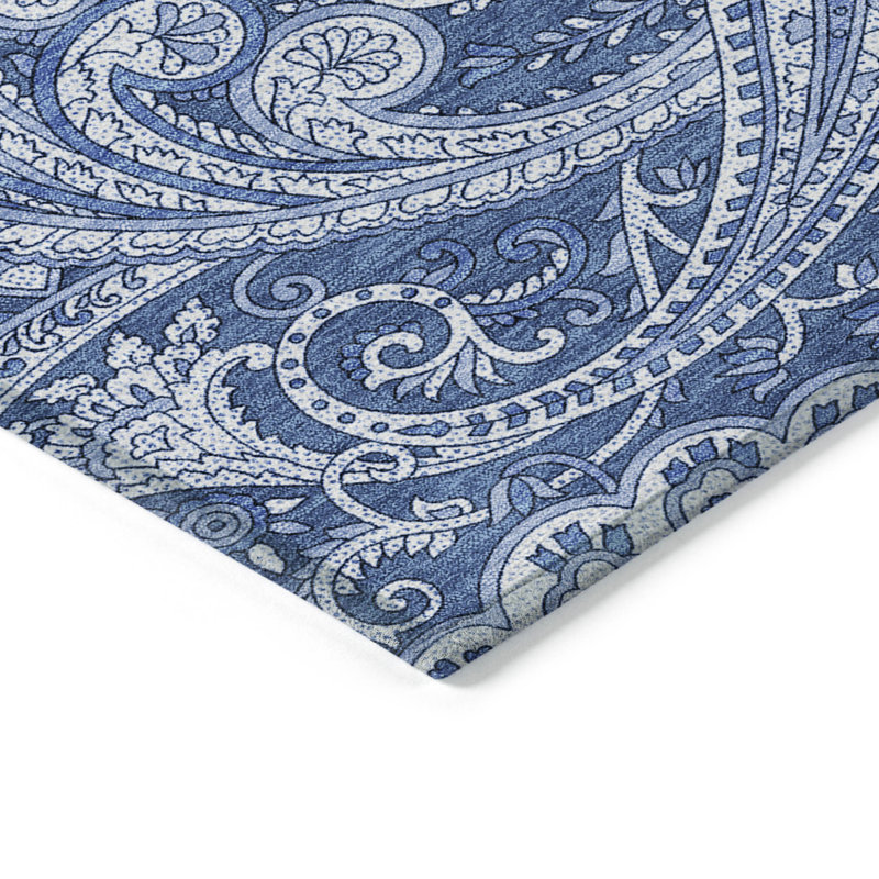 Tapis intérieur / extérieur lavable à motif cachemire bleu marine et denim 3 pi x 5 pi HomeRoots