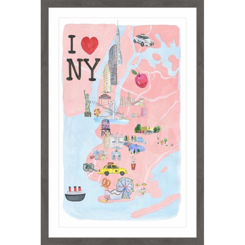 I Love NY Site Map - Reproduction de dessin de cadre photo, H 18 po x l 12 po