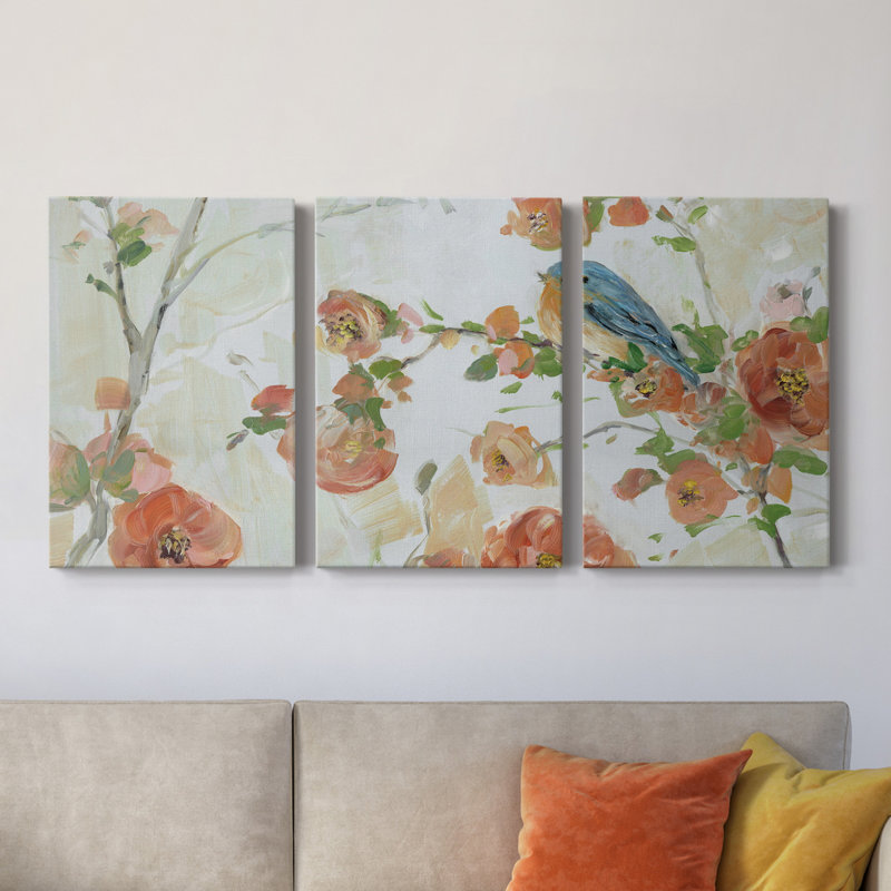 «Bluebird Spring Day II», ensemble de 3 toiles tendues, H 18 po x l 36 po x P 1 po