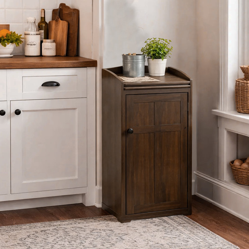 Carriage House Trash Box, 34 Inch, Mahogany, Off White, Dark Brown, Walnut