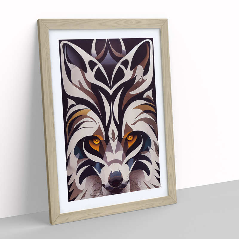Wolf In Abstract No.4 - Print, White, 66cm H x 48cm W, Oak Framed Paper
