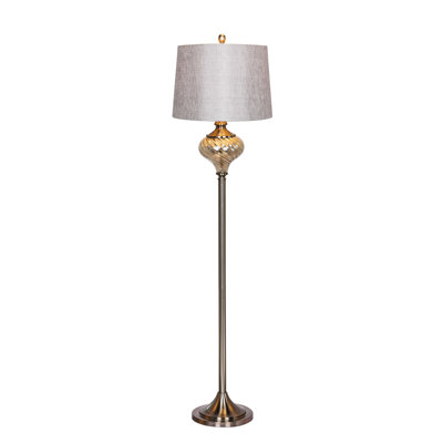 61.5" Brushed Steel & Swirled Mercury Glass Font Floor Lamp