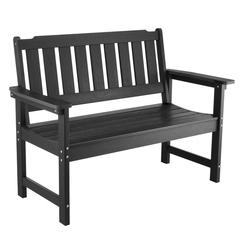 Banc d'extérieur 50,5 po, banc de jardin avec dossier et accoudoirs larges, siège de parc à l'épreuve des intempéries, noir