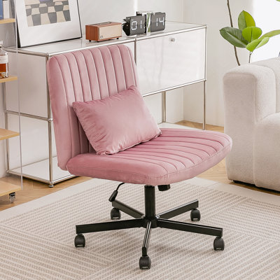Chaise de bureau croisée en velours rose clair avec roulettes - polyvalente pour le bureau personnel, la méditation et le maquillage