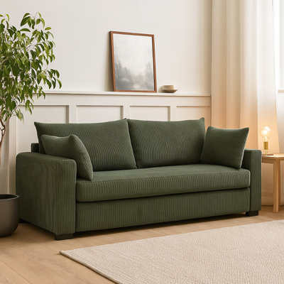 Upholstered Corduroy 3-Seater Sofa with 2 Pillows