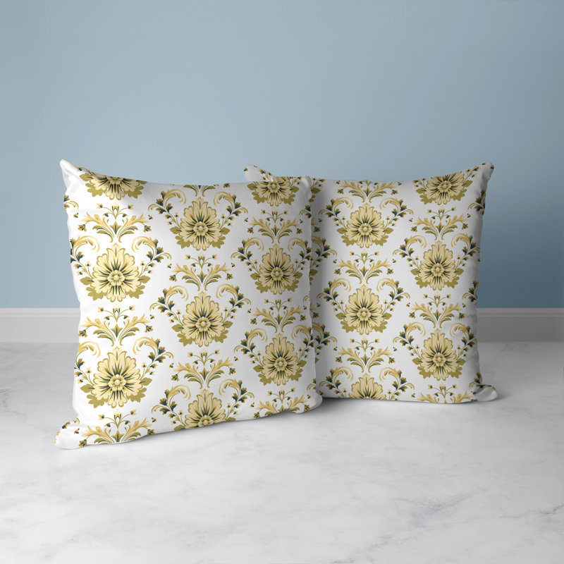 Beige and Olive Floral Faux Suede Reversible Throw Pillow, 16" x 16"