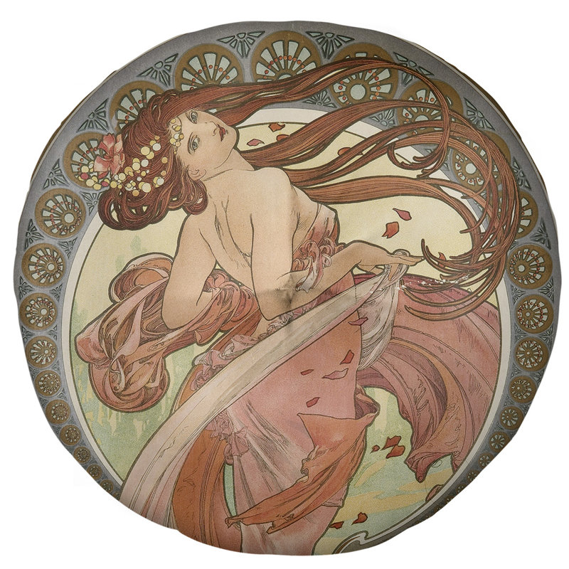 Oreiller de plancher Alphonse Mucha the Dance, Rose/brun, 31,5 po x 63 po