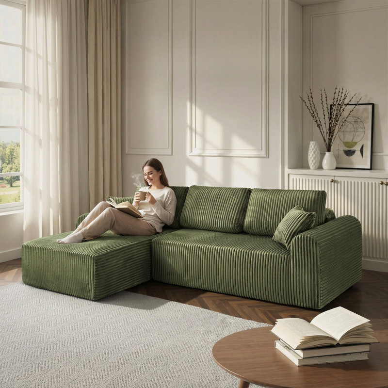 109“ Boneless Couch L-Shaped Sectional Sofa Upholstery Sofa Cloud Modular Couch with Chaise 2 - Piece No Assembly Required Corduroy Fabric Free Combination Cloud Sectional Couch with L-Shape Chaise Deep Seat Modular Sofa for Living Room Bedroom.