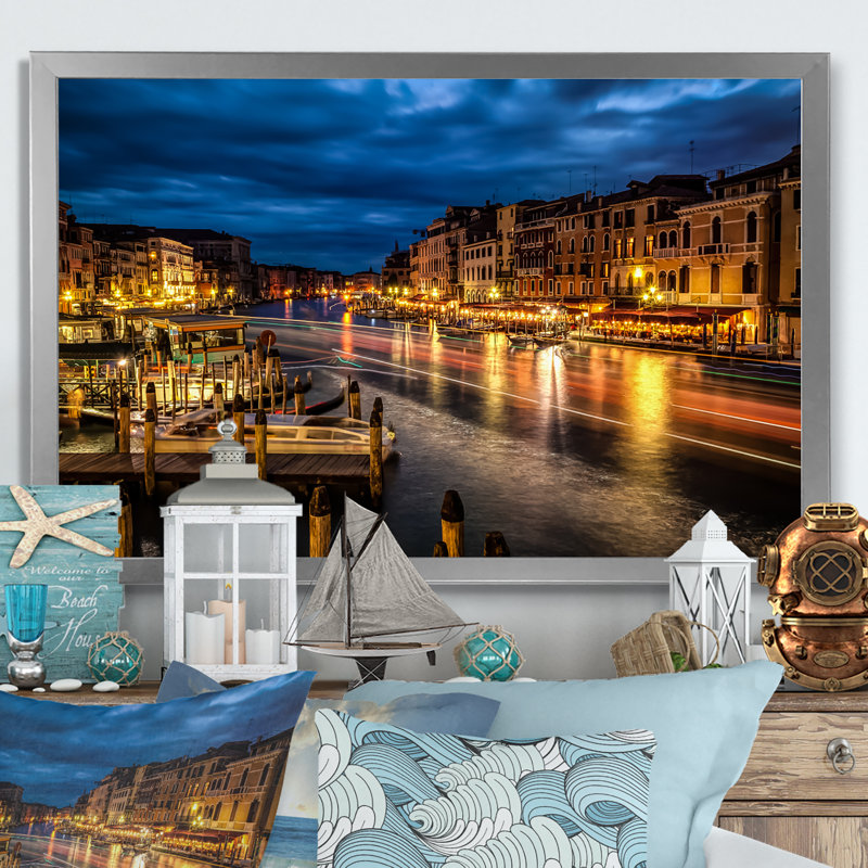«Venice at Night», reproduction d'art sur toile, H 24 po x l 36 po x P 1 po, Cadre photo argenté