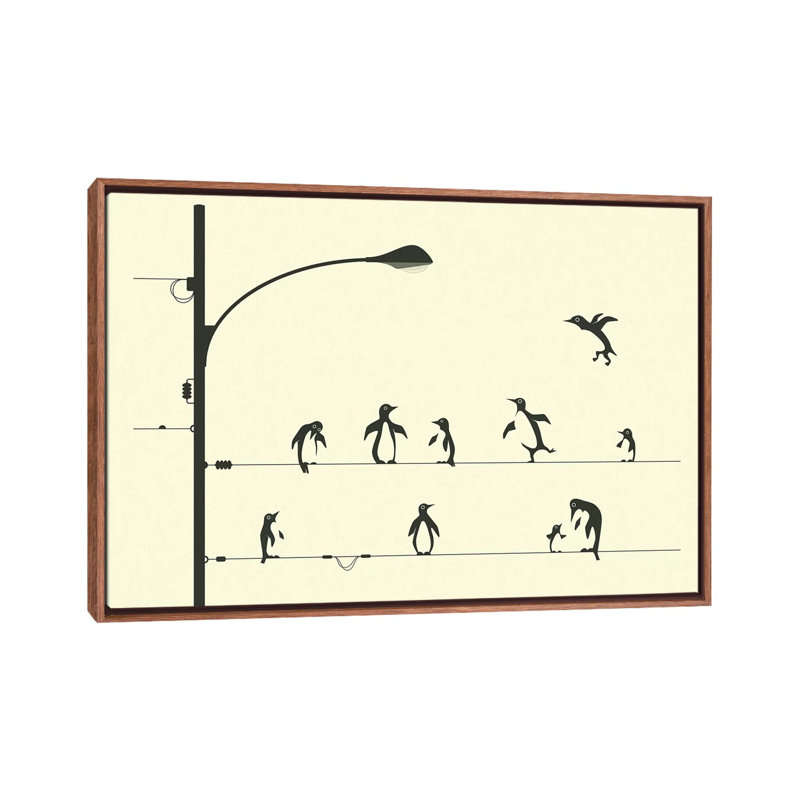 «Penguins on a Wire», art encadré, H 40 po x l 60 po x P 1,5 po, Classic Wood Framed Canvas