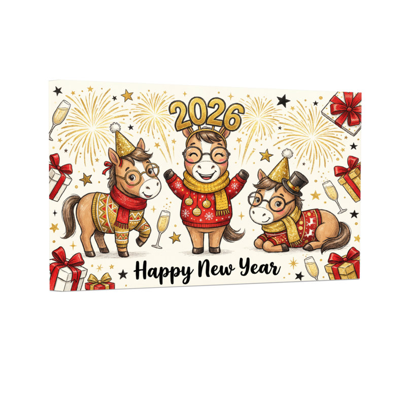 Animaux, bonne année, 2026, fête du cheval, H 16 po x l 24 po