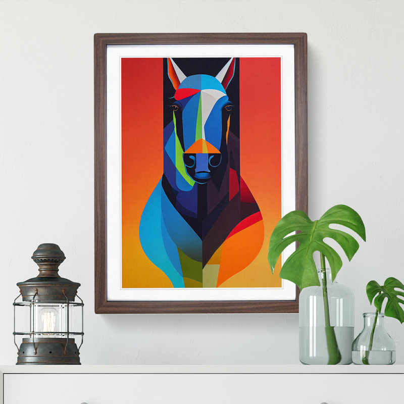 Abstract Horse No.4 - Wall Art, 64cm H x 46cm W x 2cm D, Walnut Framed