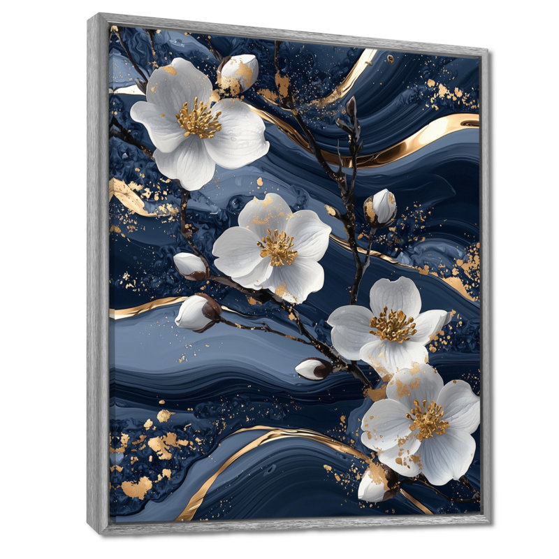 Koster doré marbré fantaisie I - cornouiller sur toile, Argent argent, Impression encadrée flottante, H 20 po x l 12 po