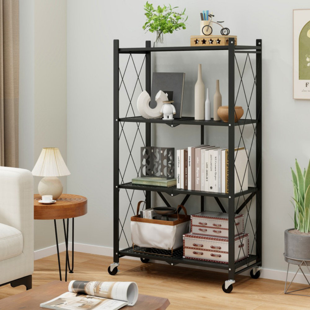 17 Stories 4-Tier Foldable Storage Shelf Collapsible Storage Rack With ...