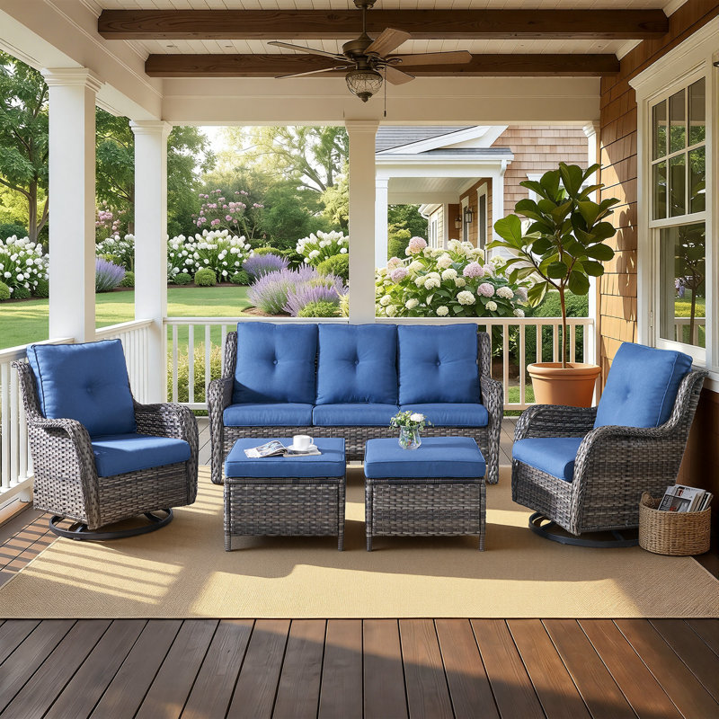 Patio Furniture Set 5 Pieces, Outdoor Wicker Furniture with Swivel Chairs and Ottomans, Modern Rattan Patio Chairs Conversation Sets for Garden, Terrace, Porch, Balconies, Lawns