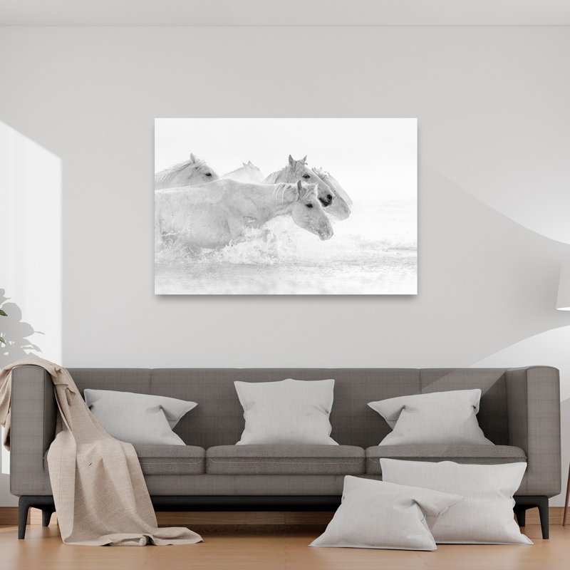 Éclaboussure de cheval blanc contemporain, reproduction d'art, 40" H x 60" W