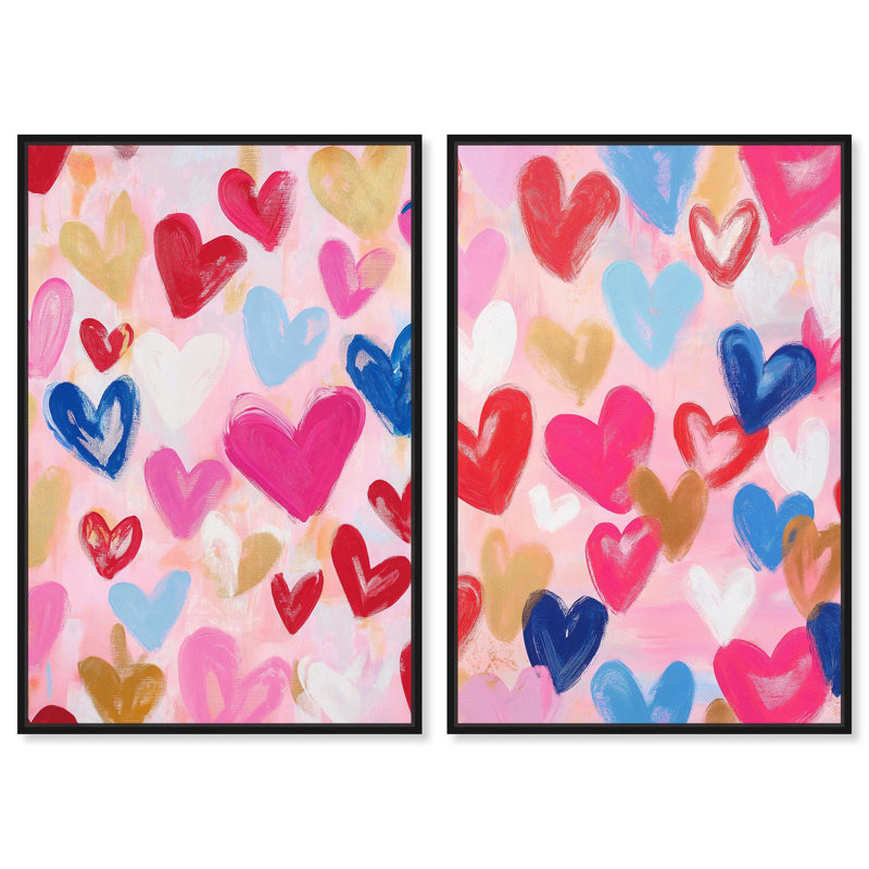 «Lovestruck», ensemble de 2 œuvres d'art minimalistes, Cadre flottant noir, H 15 po x l 10 po
