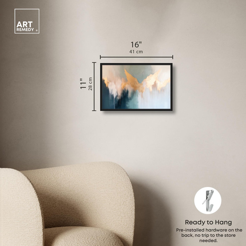 "Timeless Tones", art abstrait bleu par Art Remedy, H 11 po x l 16 po, Cadre noir