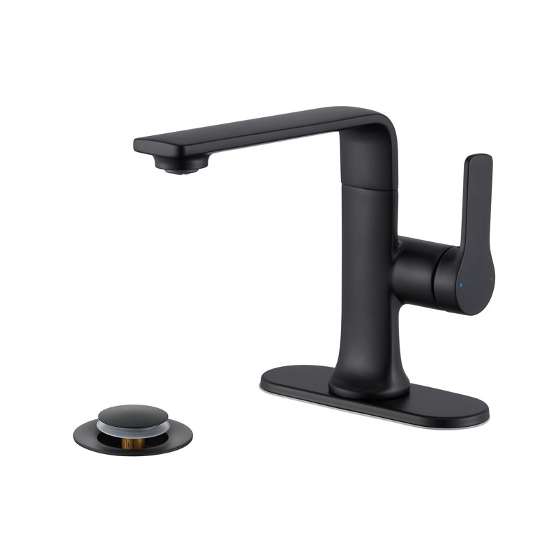 Robinet pour salle de bain à poignée simple avec drain Varen, Noir mat