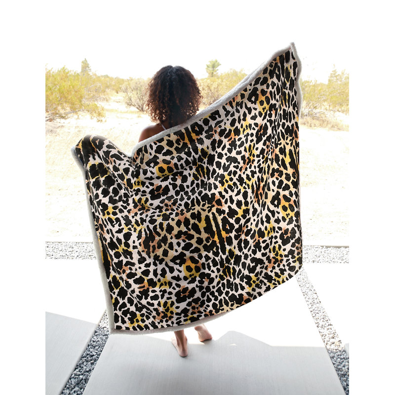Catalonia Leopard Print Fleece and Sherpa Throw Blanket