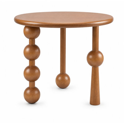 Round Side Table, Retro Coffee Table with Different-Shaped Legs & Rounded Edges, Multi-use Bedside Sofa End Table for Living Room, Sturdy Brown Finish
