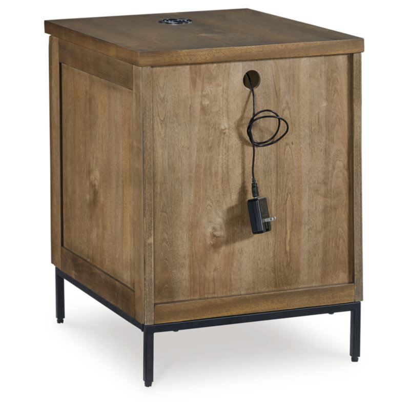 Medium Brown and Black Wood Metal Chairside End Table with Storage