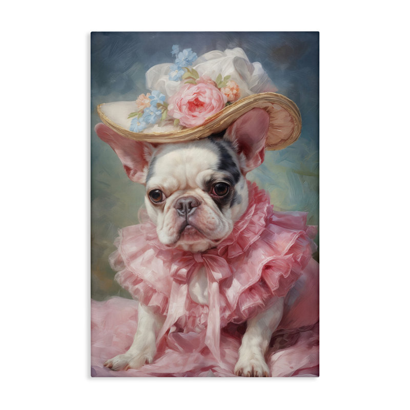 Frenchie en toile rose, design par Wumples, H 24 po x l 16 po