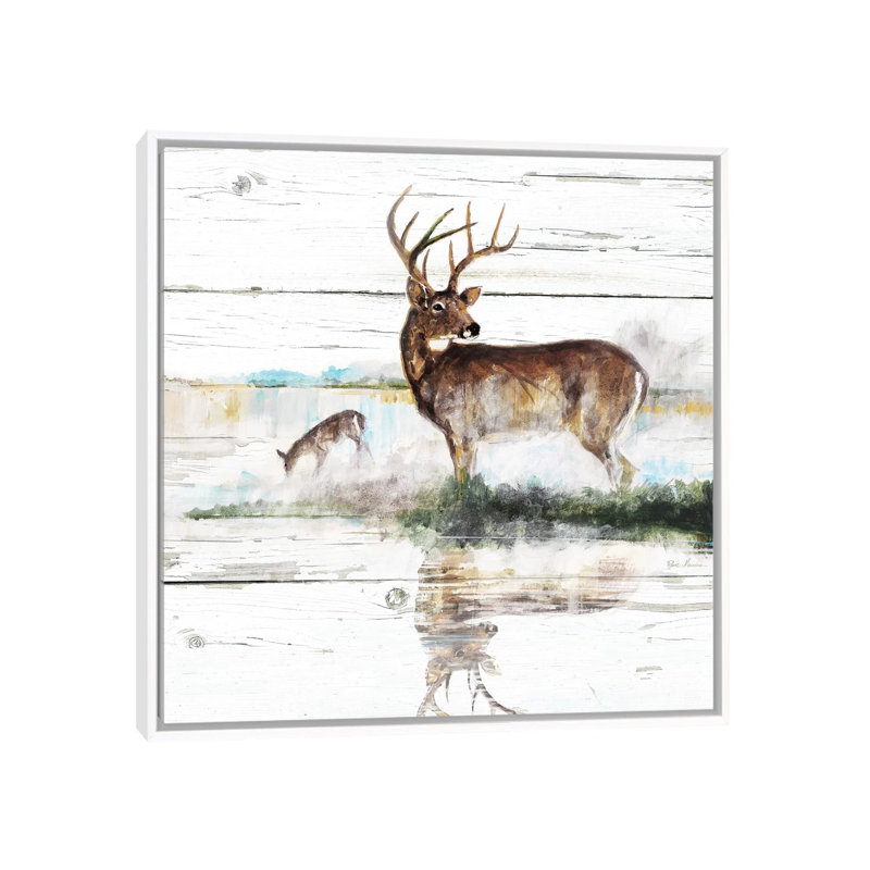 «Rustic Misty Deer» par Ruane Manning - reproduction d'art, Aucun mat, Toile blanche encadrée, H 37 po x l 37 po x P 1,5 po