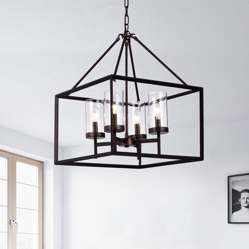 Anesia 4 - Light Lantern Rectangle Chandelier In Antique Bronze Finish