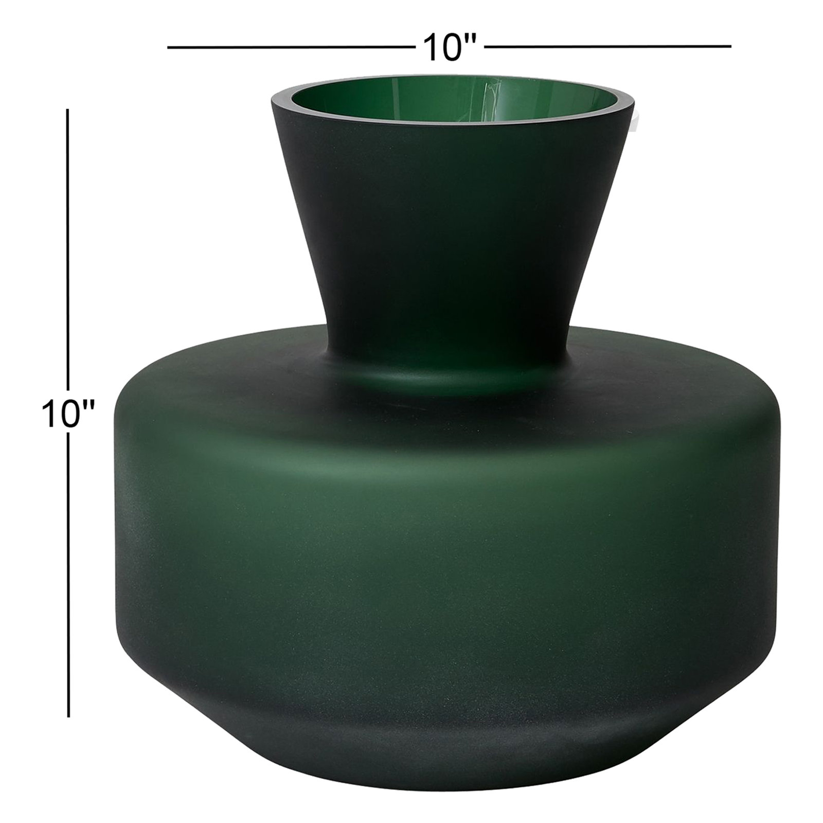 Green Glass Table Vase, 10" H x 10" W x 5.5" D