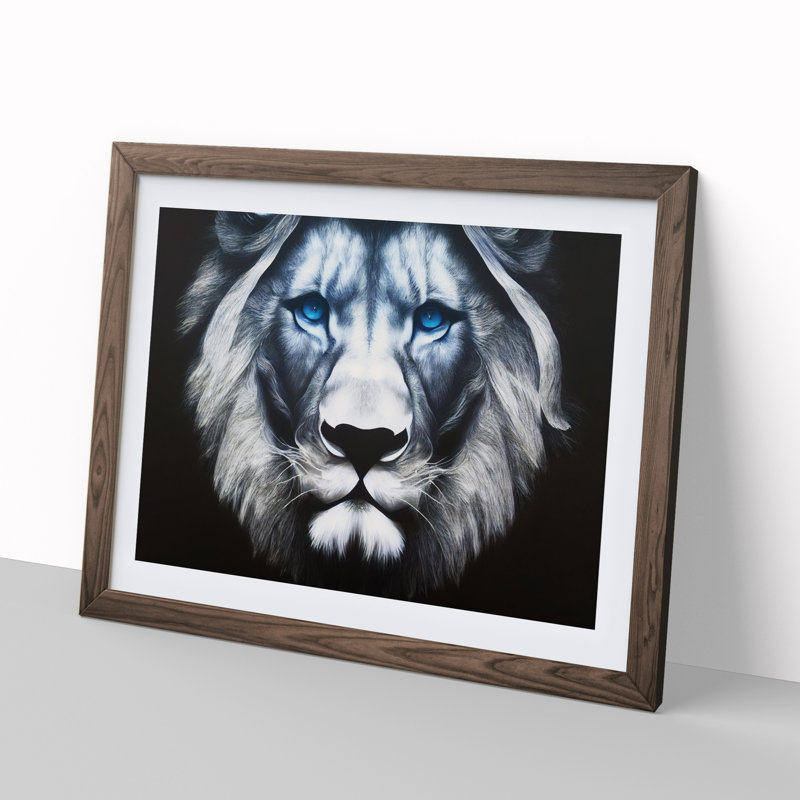 Awesome Lion - Framed Print, 46cm H x 64cm W x 2cm D, Walnut