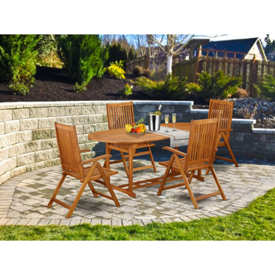 Ensemble de table de jardin 5 pièces pour patio comprenant une table de salle à manger d'extérieur ovale en bois d'acacia et 4 chaises pliantes à accoudoirs réglables, 36 po x 78 po, huile naturelle