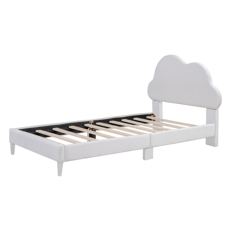 Lit tapissier en forme de nuage, lit plateforme en velours avec tête de lit, aucun sommier nécessaire, Beige