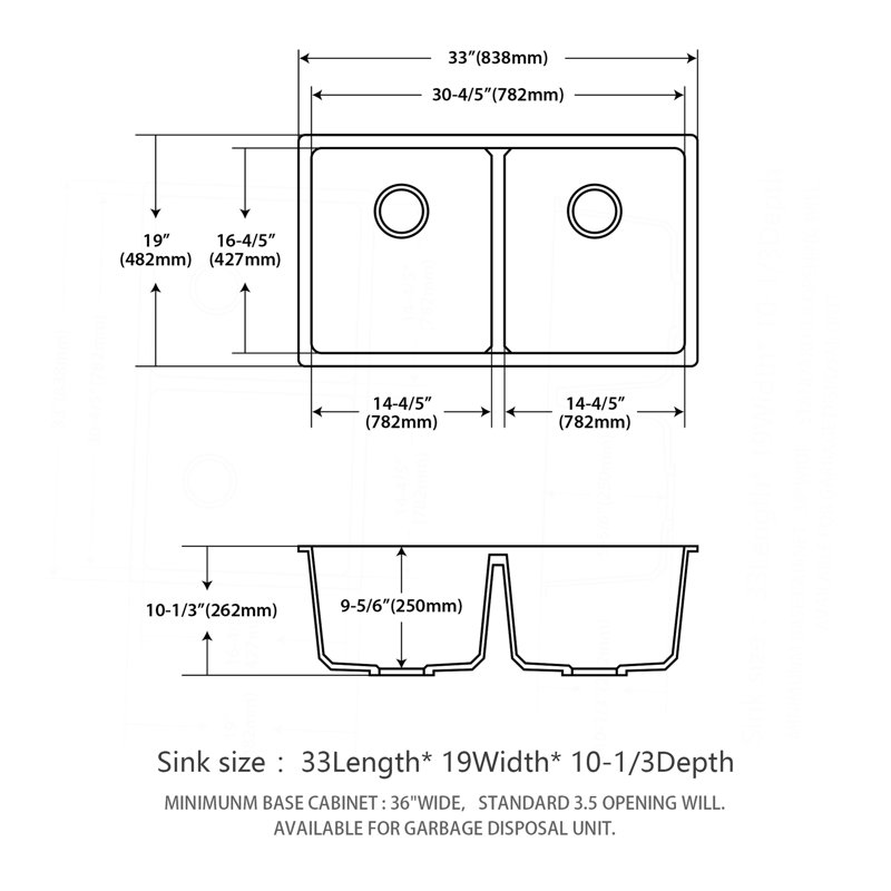 Quartz Kitchen Sink - 33X19" Granite Composite Undermount Kitchen Sink Double Bowl(50/50), White