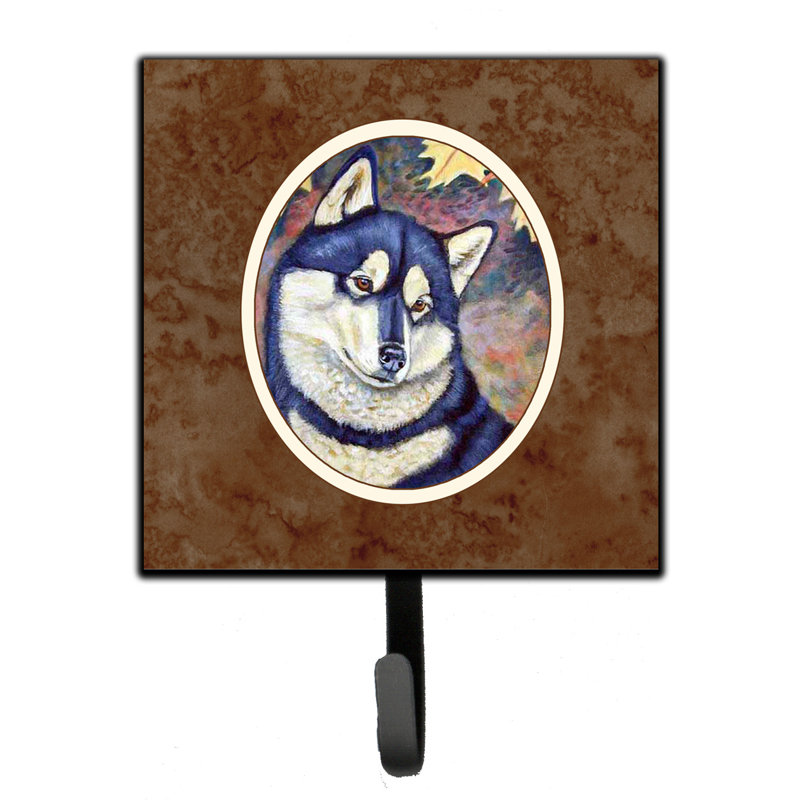 Pelin Metal Wall Organizer with Key Hooks, Brown/Salmon/Blue, Fall Leaves Siberian Husky