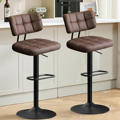 Tabourets de bar pivotants à hauteur réglable avec repose-pieds et dossier incurvé à coussin épais (ensemble de 2)