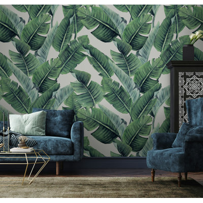 Green Banana Leaf Tropical Wallpaper on White