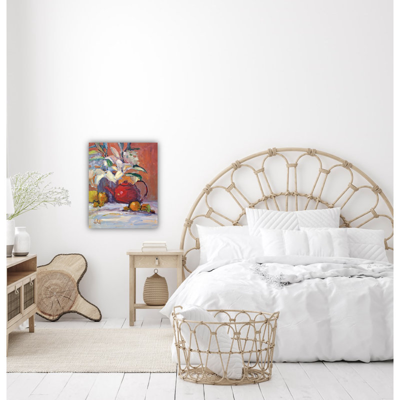 «Red Tea Pot», reproduction d'art sur toile, Cadre flottant brun, H 26 po x l 22 po x P 2 po