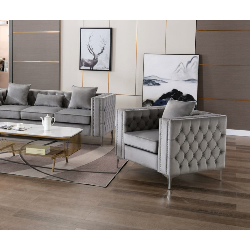 Fauteuil en velours 40 ", fauteuil d'appoint en velours, fauteuil d'appoint moderne, fauteuil, Grey Velvet