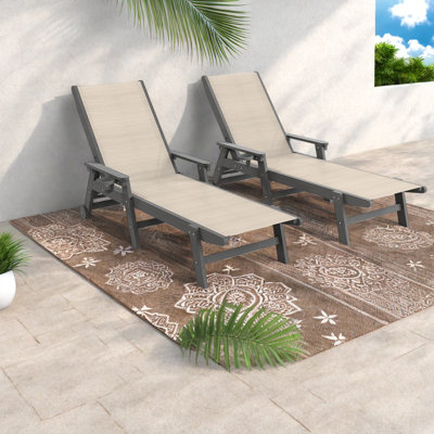 Mobile Patio Lounge Chairs Set Of 2, Hdpe Modern Adjustable Poolside